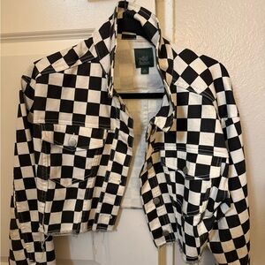 Wild Fable Black and White Checkered Jean Jacket